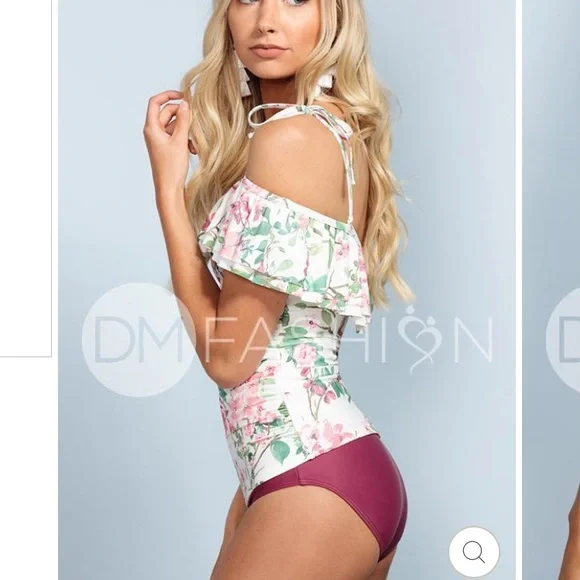 DM fashion Floral off shoulder ruffle Tankini set S - Picture 4 of 11